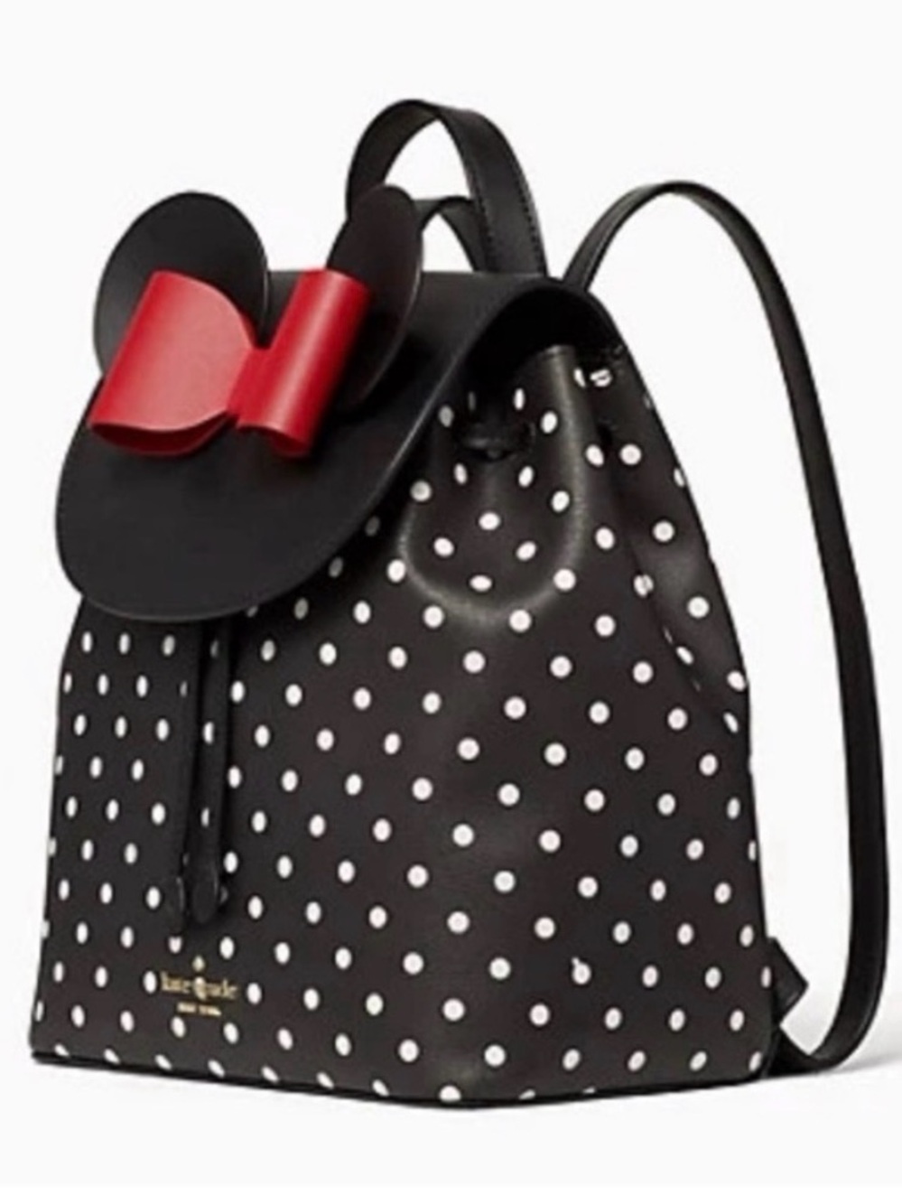 Kate Spade x Disney Minnie Mouse Flap Black Backpack K4642 Red Bow - EUC $379 - Picture 3 of 9